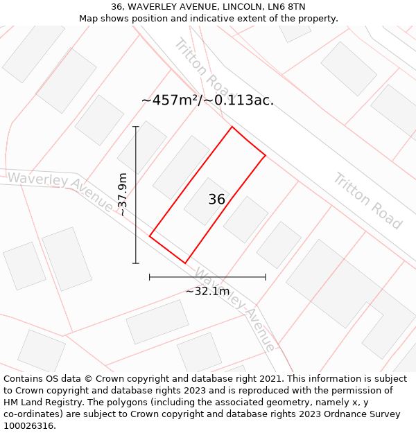 36, WAVERLEY AVENUE, LINCOLN, LN6 8TN: Plot and title map