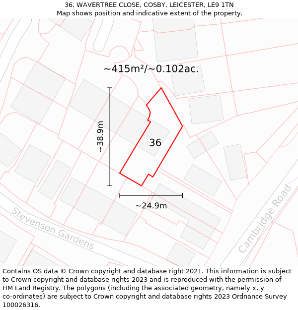 36, WAVERTREE CLOSE, COSBY, LEICESTER, LE9 1TN: Plot and title map