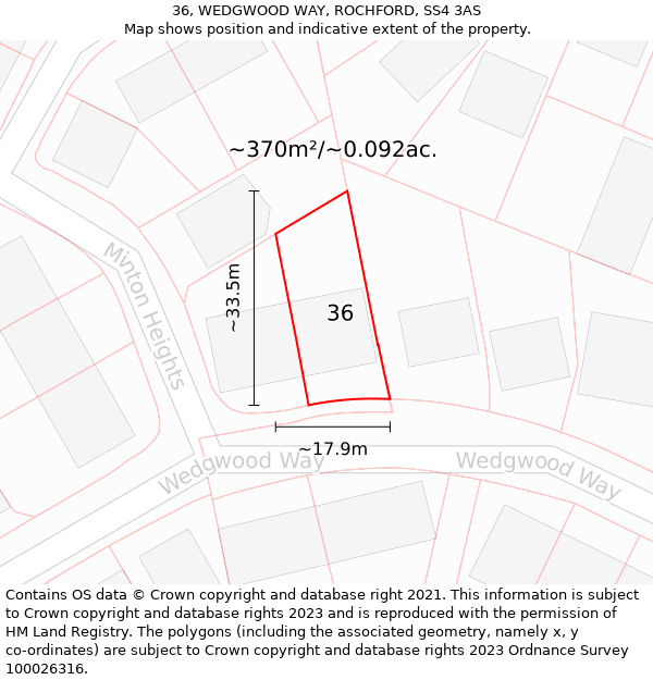 36, WEDGWOOD WAY, ROCHFORD, SS4 3AS: Plot and title map