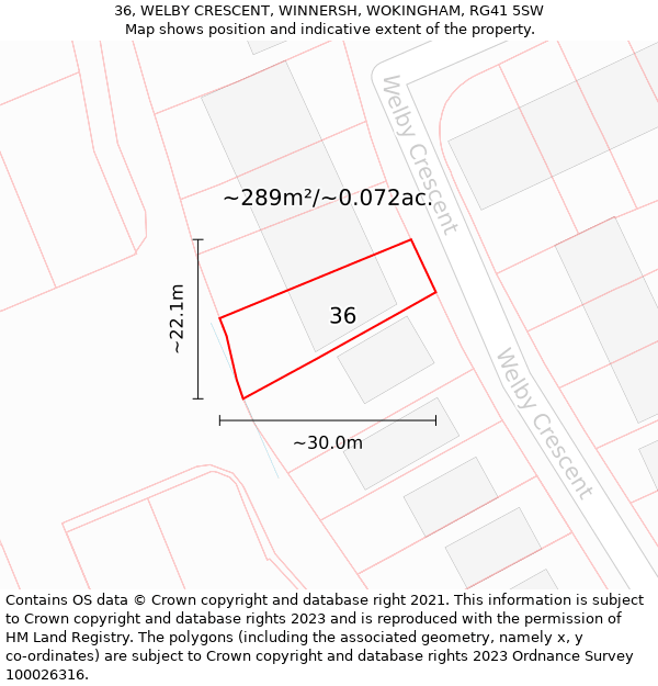 36, WELBY CRESCENT, WINNERSH, WOKINGHAM, RG41 5SW: Plot and title map