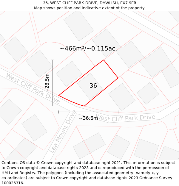 36, WEST CLIFF PARK DRIVE, DAWLISH, EX7 9ER: Plot and title map