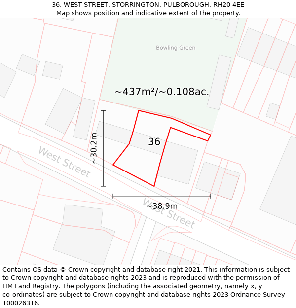 36, WEST STREET, STORRINGTON, PULBOROUGH, RH20 4EE: Plot and title map