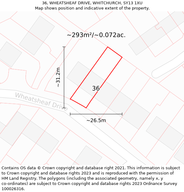 36, WHEATSHEAF DRIVE, WHITCHURCH, SY13 1XU: Plot and title map