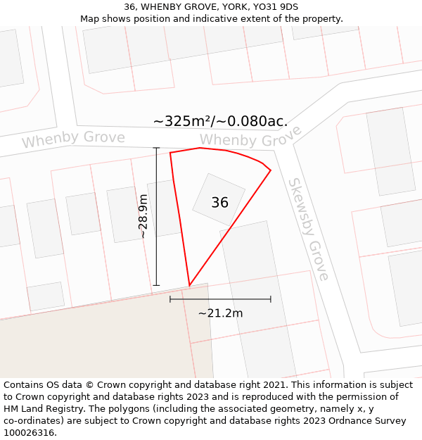 36, WHENBY GROVE, YORK, YO31 9DS: Plot and title map