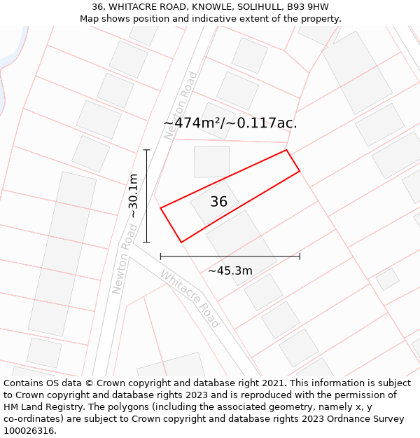 36, WHITACRE ROAD, KNOWLE, SOLIHULL, B93 9HW: Plot and title map