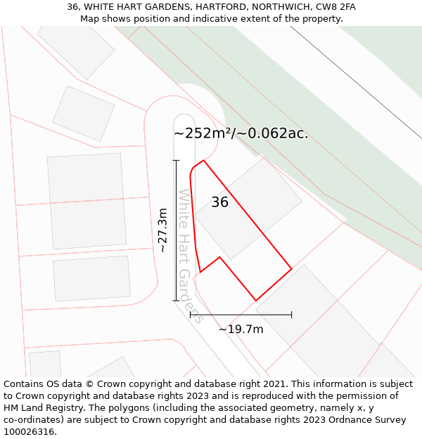 36, WHITE HART GARDENS, HARTFORD, NORTHWICH, CW8 2FA: Plot and title map