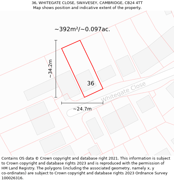 36, WHITEGATE CLOSE, SWAVESEY, CAMBRIDGE, CB24 4TT: Plot and title map