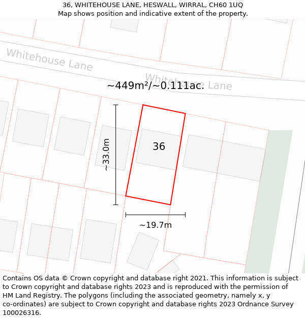 36, WHITEHOUSE LANE, HESWALL, WIRRAL, CH60 1UQ: Plot and title map