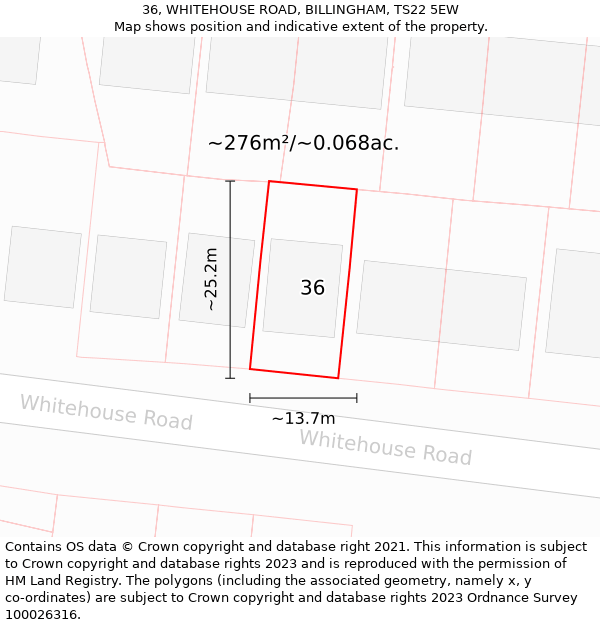 36, WHITEHOUSE ROAD, BILLINGHAM, TS22 5EW: Plot and title map