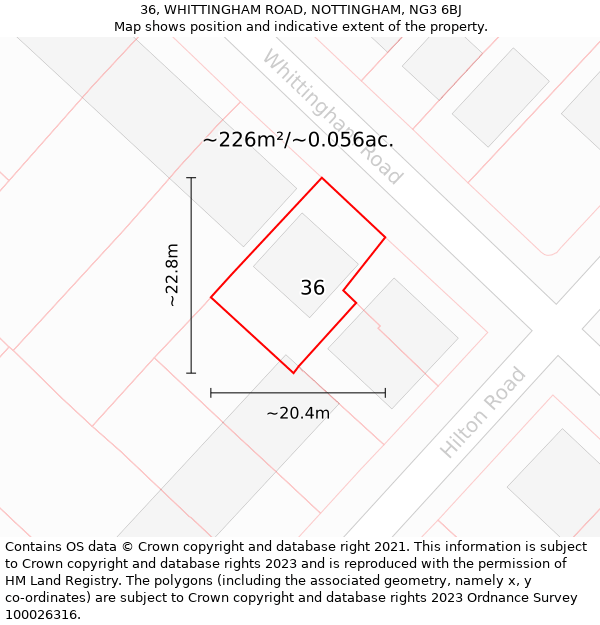 36, WHITTINGHAM ROAD, NOTTINGHAM, NG3 6BJ: Plot and title map