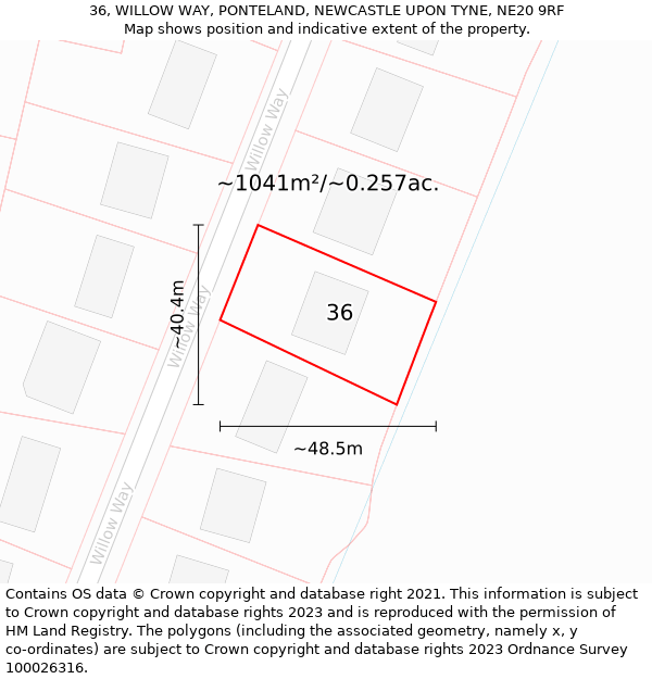 36, WILLOW WAY, PONTELAND, NEWCASTLE UPON TYNE, NE20 9RF: Plot and title map