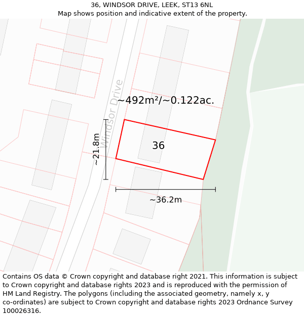 36, WINDSOR DRIVE, LEEK, ST13 6NL: Plot and title map