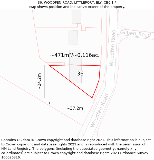 36, WOODFEN ROAD, LITTLEPORT, ELY, CB6 1JP: Plot and title map