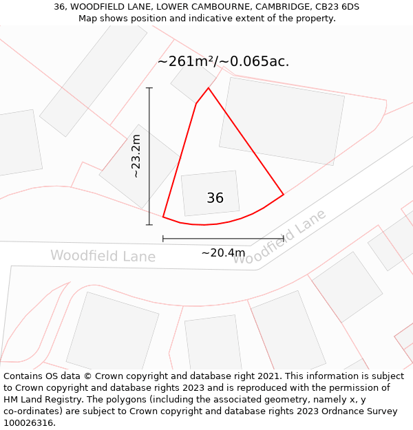 36, WOODFIELD LANE, LOWER CAMBOURNE, CAMBRIDGE, CB23 6DS: Plot and title map