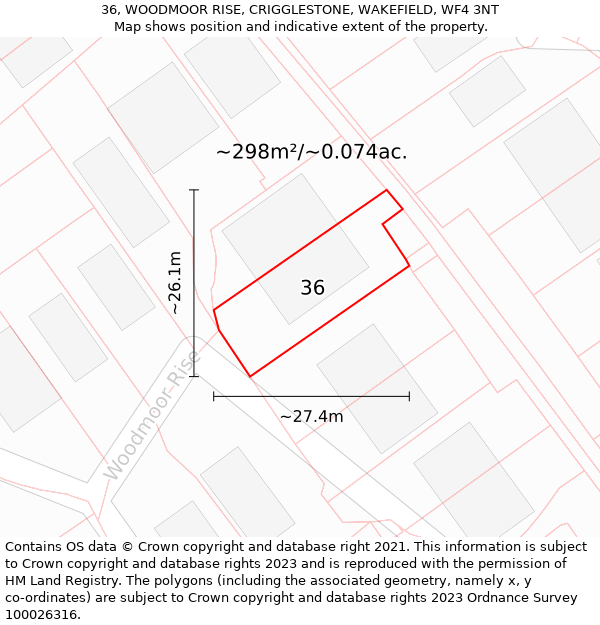 36, WOODMOOR RISE, CRIGGLESTONE, WAKEFIELD, WF4 3NT: Plot and title map