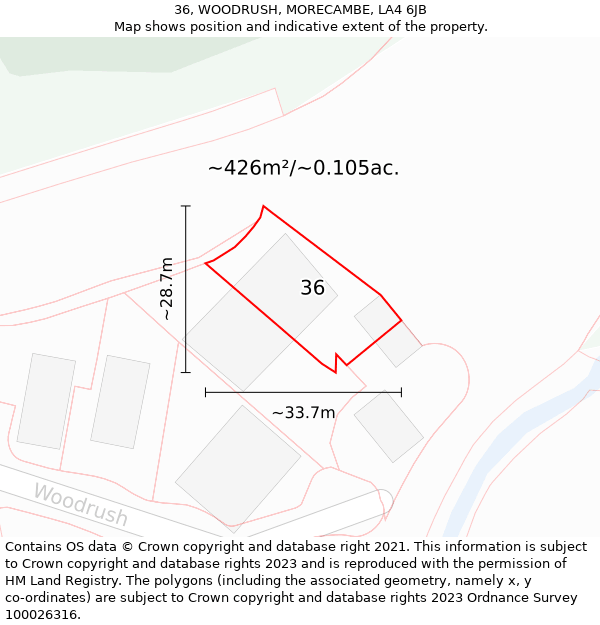 36, WOODRUSH, MORECAMBE, LA4 6JB: Plot and title map