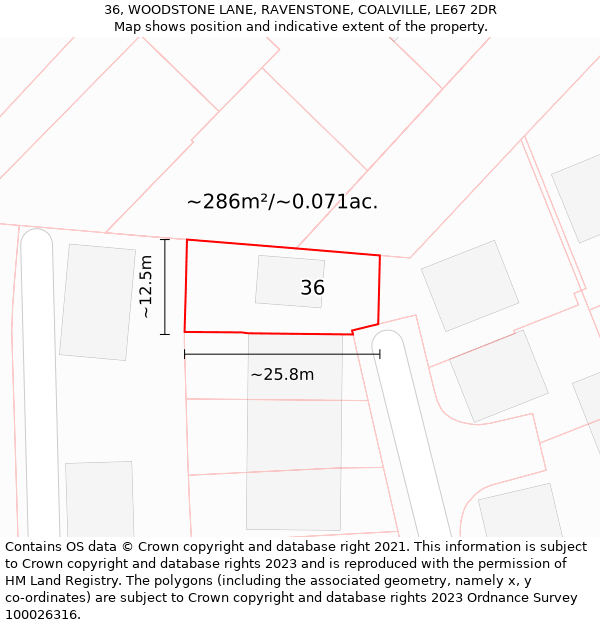 36, WOODSTONE LANE, RAVENSTONE, COALVILLE, LE67 2DR: Plot and title map