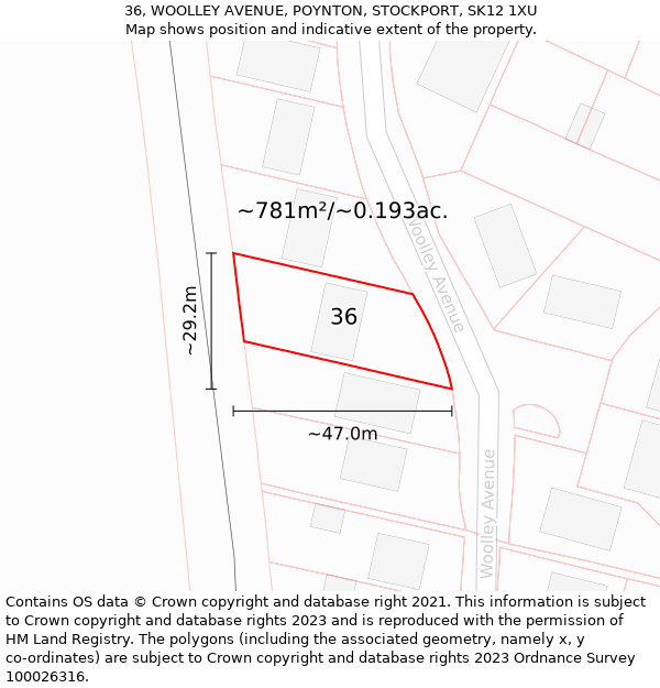 36, WOOLLEY AVENUE, POYNTON, STOCKPORT, SK12 1XU: Plot and title map