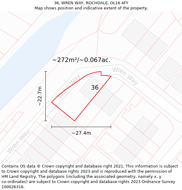 36, WREN WAY, ROCHDALE, OL16 4FY: Plot and title map