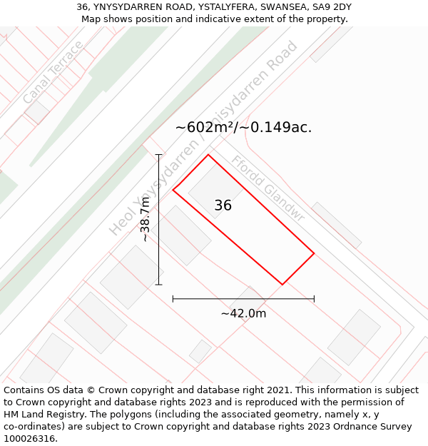 36, YNYSYDARREN ROAD, YSTALYFERA, SWANSEA, SA9 2DY: Plot and title map