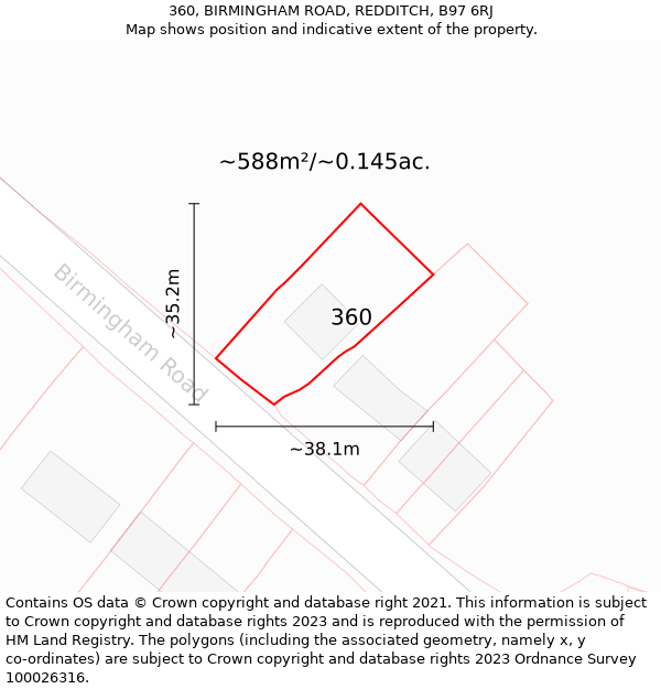 360, BIRMINGHAM ROAD, REDDITCH, B97 6RJ: Plot and title map