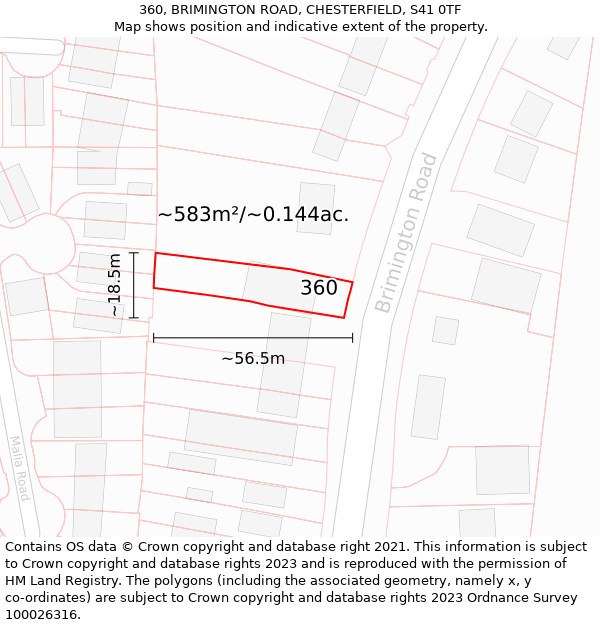 360, BRIMINGTON ROAD, CHESTERFIELD, S41 0TF: Plot and title map