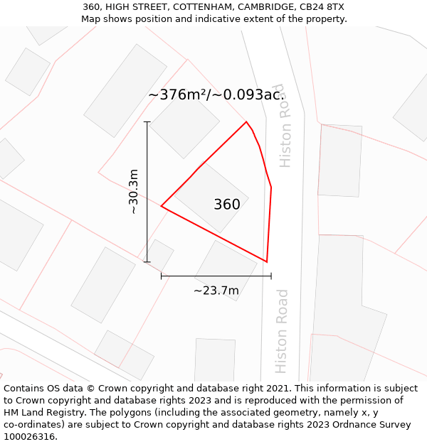 360, HIGH STREET, COTTENHAM, CAMBRIDGE, CB24 8TX: Plot and title map