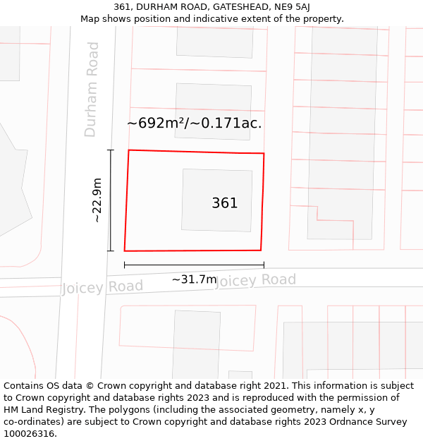 361, DURHAM ROAD, GATESHEAD, NE9 5AJ: Plot and title map