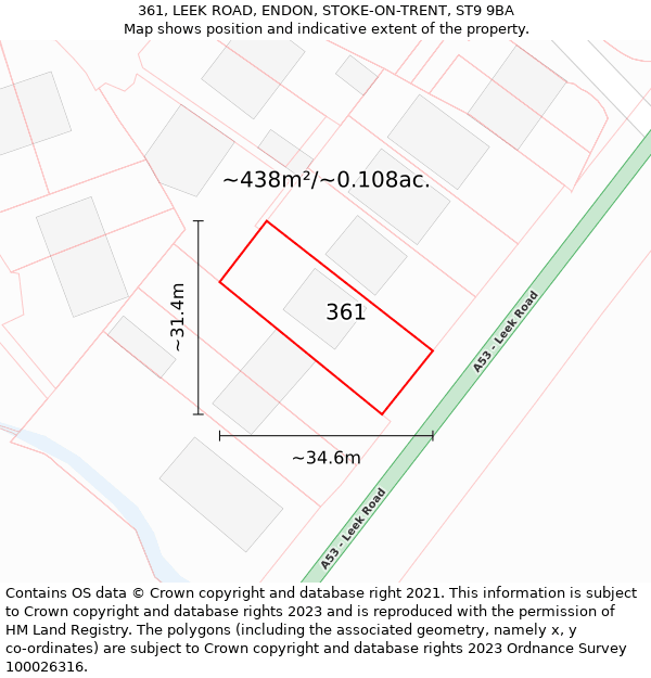 361, LEEK ROAD, ENDON, STOKE-ON-TRENT, ST9 9BA: Plot and title map