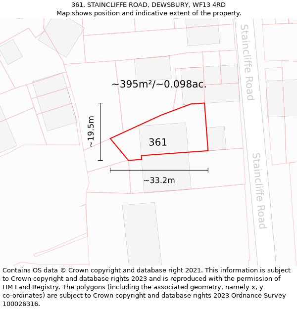 361, STAINCLIFFE ROAD, DEWSBURY, WF13 4RD: Plot and title map