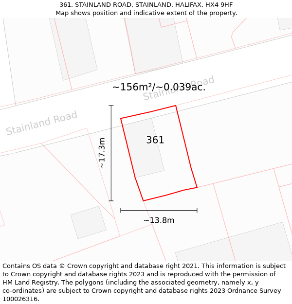 361, STAINLAND ROAD, STAINLAND, HALIFAX, HX4 9HF: Plot and title map