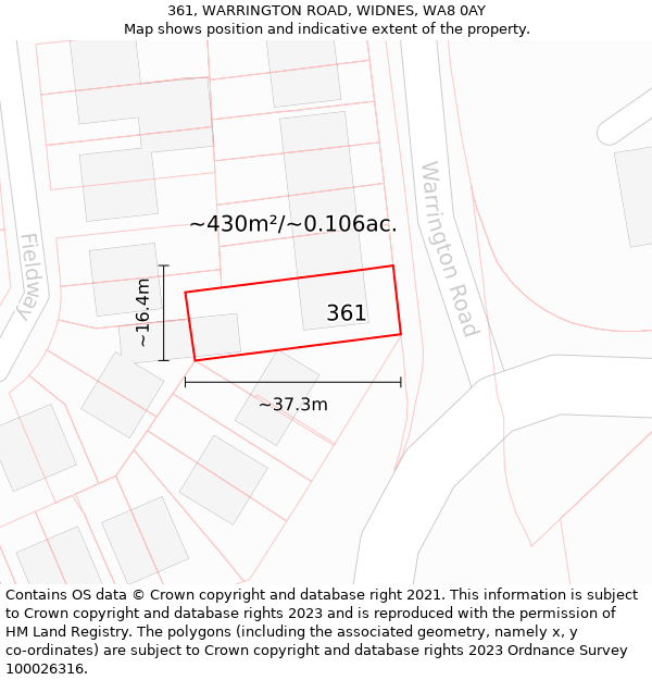 361, WARRINGTON ROAD, WIDNES, WA8 0AY: Plot and title map