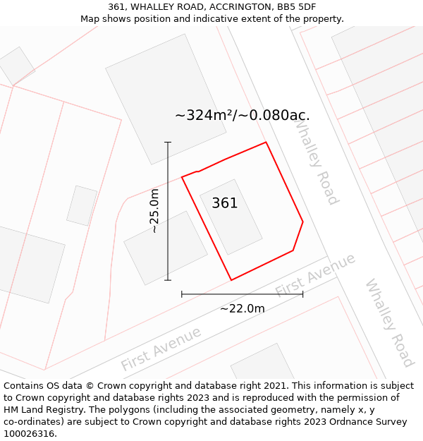 361, WHALLEY ROAD, ACCRINGTON, BB5 5DF: Plot and title map