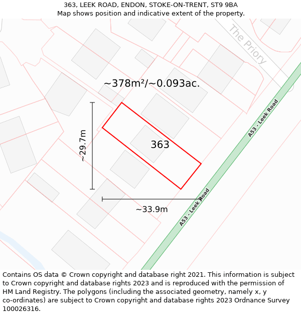 363, LEEK ROAD, ENDON, STOKE-ON-TRENT, ST9 9BA: Plot and title map