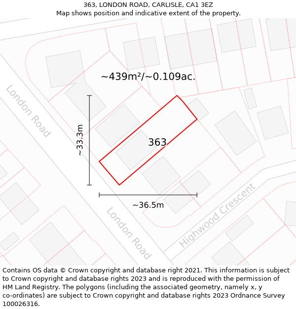 363, LONDON ROAD, CARLISLE, CA1 3EZ: Plot and title map