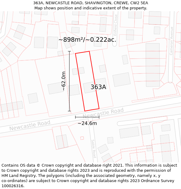 363A, NEWCASTLE ROAD, SHAVINGTON, CREWE, CW2 5EA: Plot and title map