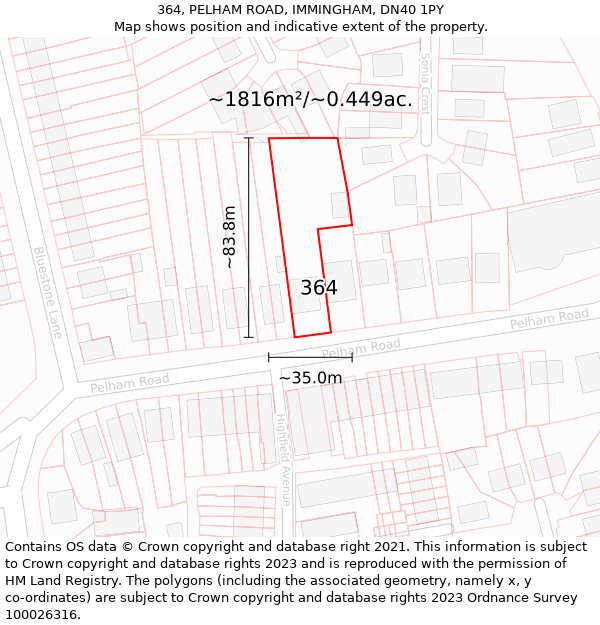 364, PELHAM ROAD, IMMINGHAM, DN40 1PY: Plot and title map