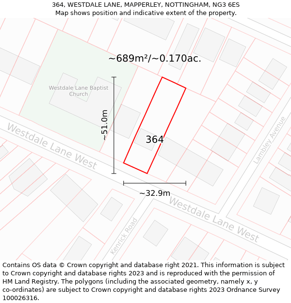 364, WESTDALE LANE, MAPPERLEY, NOTTINGHAM, NG3 6ES: Plot and title map