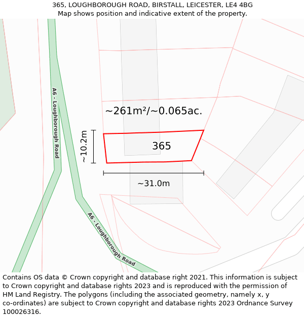 365, LOUGHBOROUGH ROAD, BIRSTALL, LEICESTER, LE4 4BG: Plot and title map