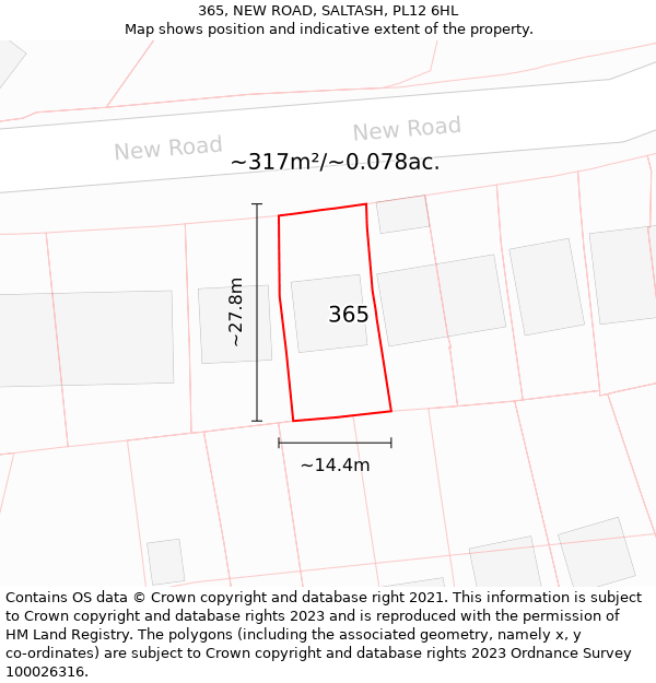 365, NEW ROAD, SALTASH, PL12 6HL: Plot and title map