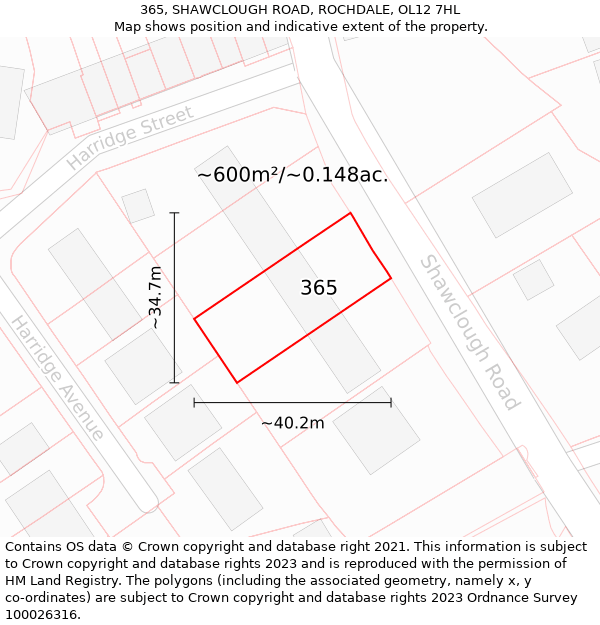 365, SHAWCLOUGH ROAD, ROCHDALE, OL12 7HL: Plot and title map