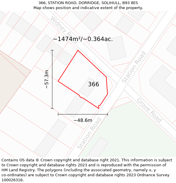 366, STATION ROAD, DORRIDGE, SOLIHULL, B93 8ES: Plot and title map