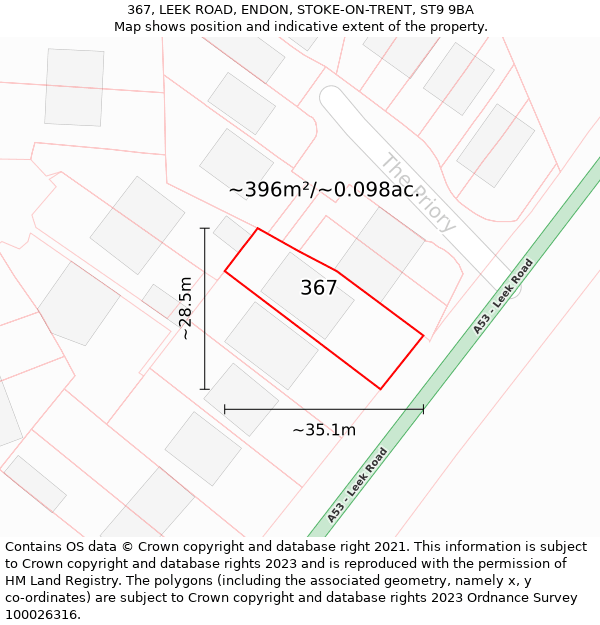 367, LEEK ROAD, ENDON, STOKE-ON-TRENT, ST9 9BA: Plot and title map