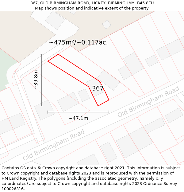 367, OLD BIRMINGHAM ROAD, LICKEY, BIRMINGHAM, B45 8EU: Plot and title map