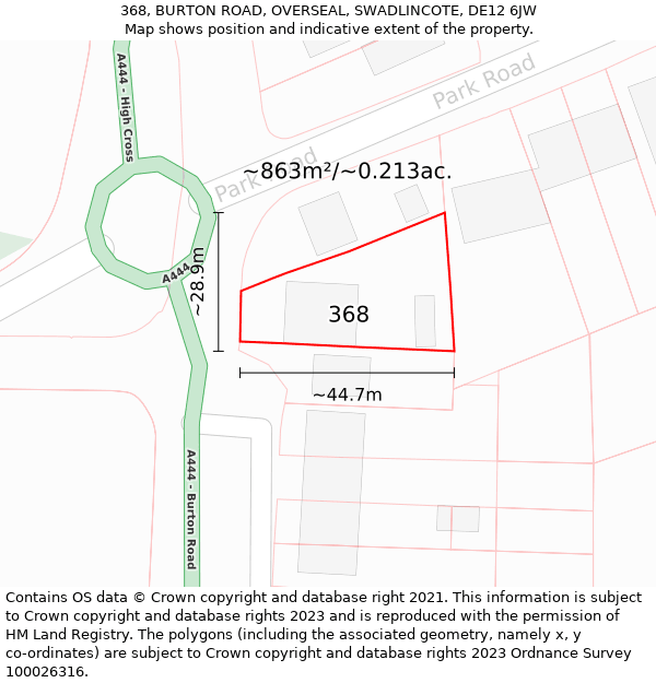 368, BURTON ROAD, OVERSEAL, SWADLINCOTE, DE12 6JW: Plot and title map