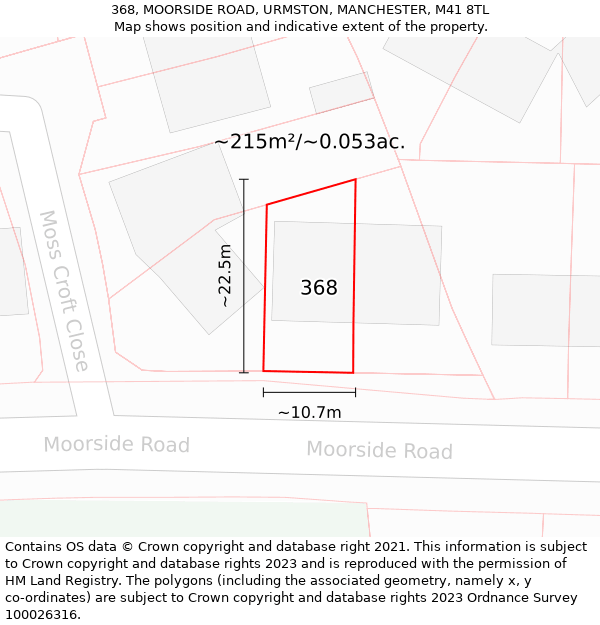 368, MOORSIDE ROAD, URMSTON, MANCHESTER, M41 8TL: Plot and title map