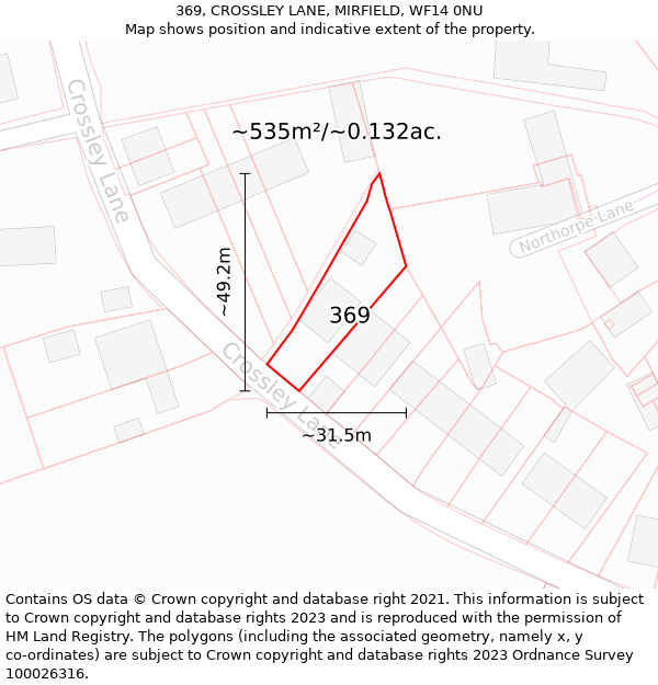 369, CROSSLEY LANE, MIRFIELD, WF14 0NU: Plot and title map