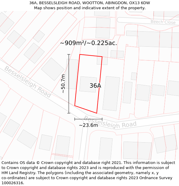 36A, BESSELSLEIGH ROAD, WOOTTON, ABINGDON, OX13 6DW: Plot and title map