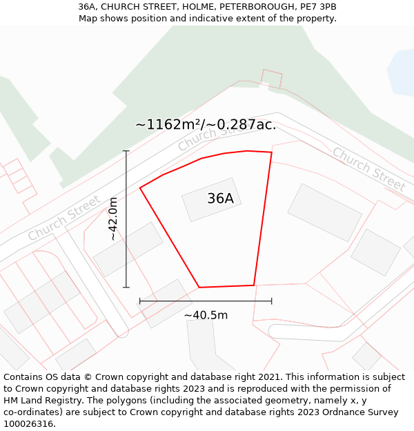 36A, CHURCH STREET, HOLME, PETERBOROUGH, PE7 3PB: Plot and title map