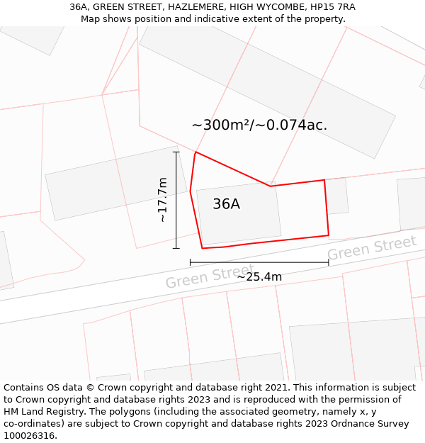 36A, GREEN STREET, HAZLEMERE, HIGH WYCOMBE, HP15 7RA: Plot and title map